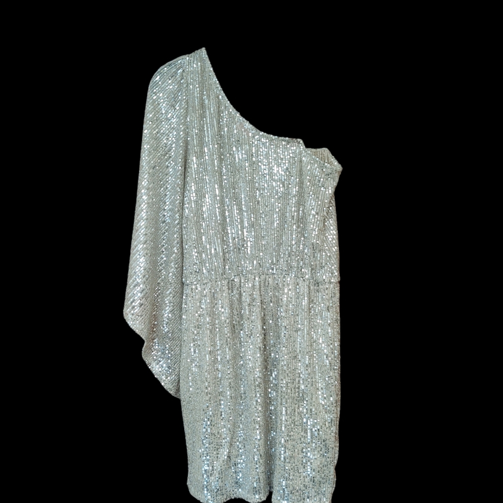 NWT Boutique Ivory/Cream One Shoulder Sequins Dress Size M - Picture 3 of 8